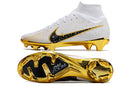 Chuteira Campo Nike Air Zoom Mercurial Superfly 9 Elite FG Branca, Preta e Dourada - Futx Brasil