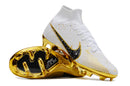 Chuteira Campo Nike Air Zoom Mercurial Superfly 9 Elite FG Branca, Preta e Dourada - Futx Brasil