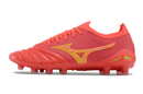 Chuteira Campo Mizuno Morelia Neo 4 Beta FG Vermelha e Dourada "Release Pack" - Futx Brasil