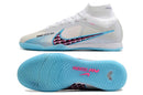 Chuteira Futsal Nike Air Zoom Mercurial Superfly 9 Elite IC Branca e Azul "Blast Pack" - Futx Brasil