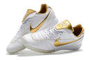 Chuteira Society Nike Retrô Tiempo Legend 7 Elite TF Branca e Dourado R10 - Futx Brasil